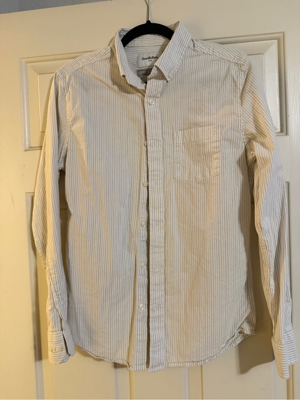 Goodfellow & Co Men's Cream Shirt with Thin Blue Pinstripes